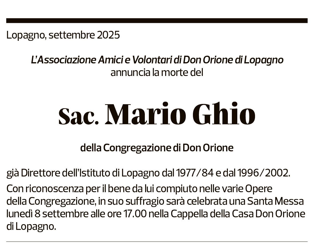 Annuncio funebre Mario Ghio