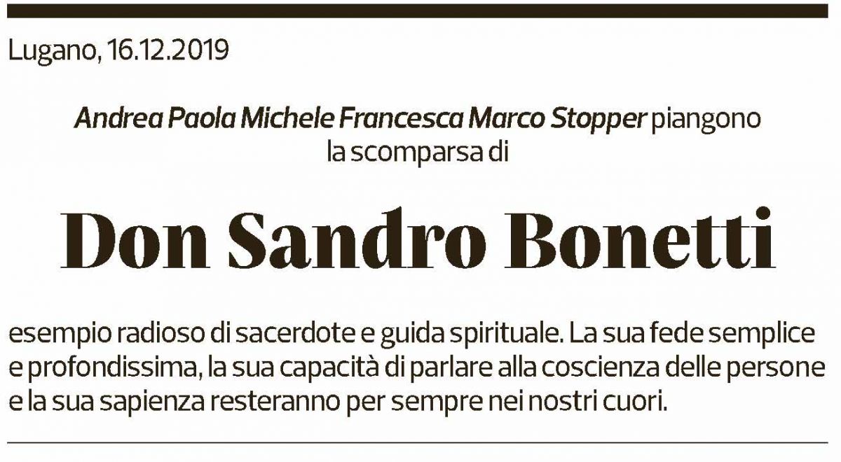 Annuncio funebre Don Sandro Bonetti
