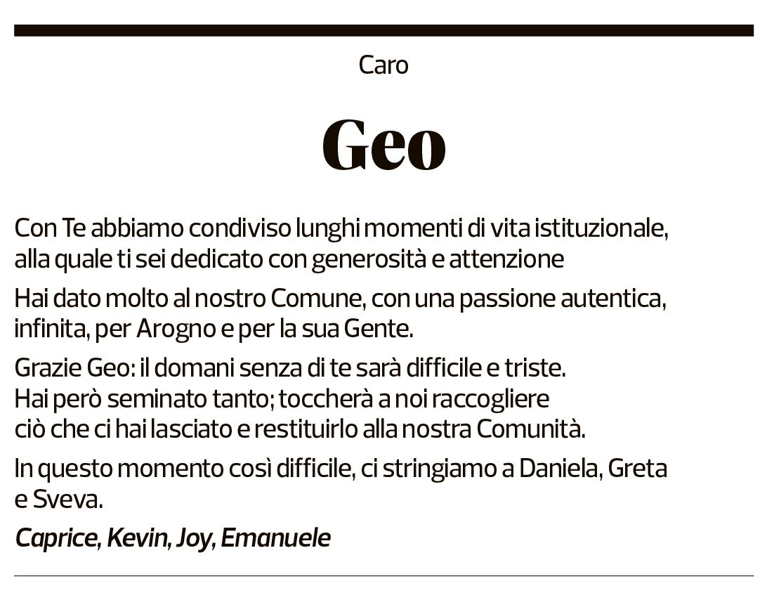 Annuncio funebre Geo Jeanmaire