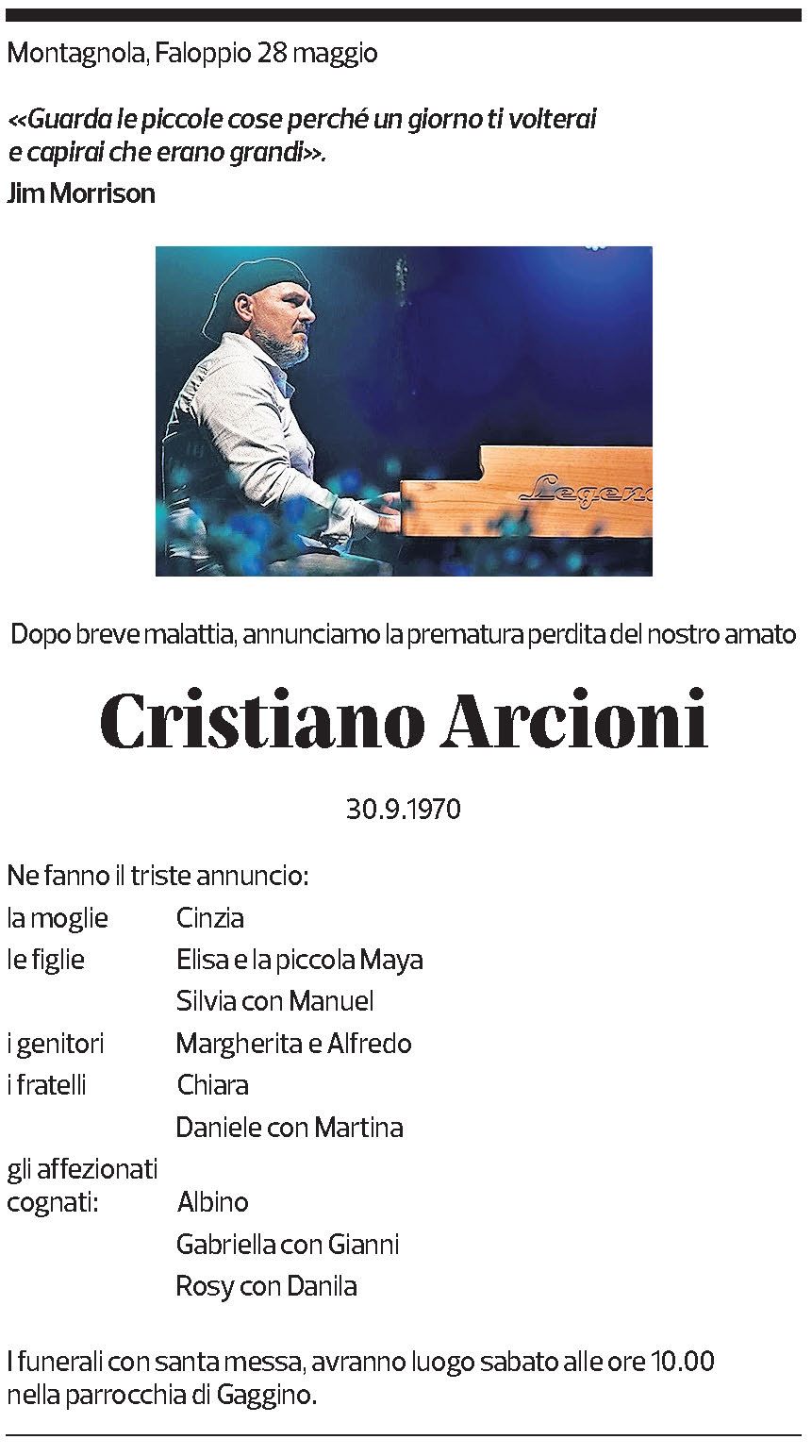 Annuncio funebre Cristiano Arcioni