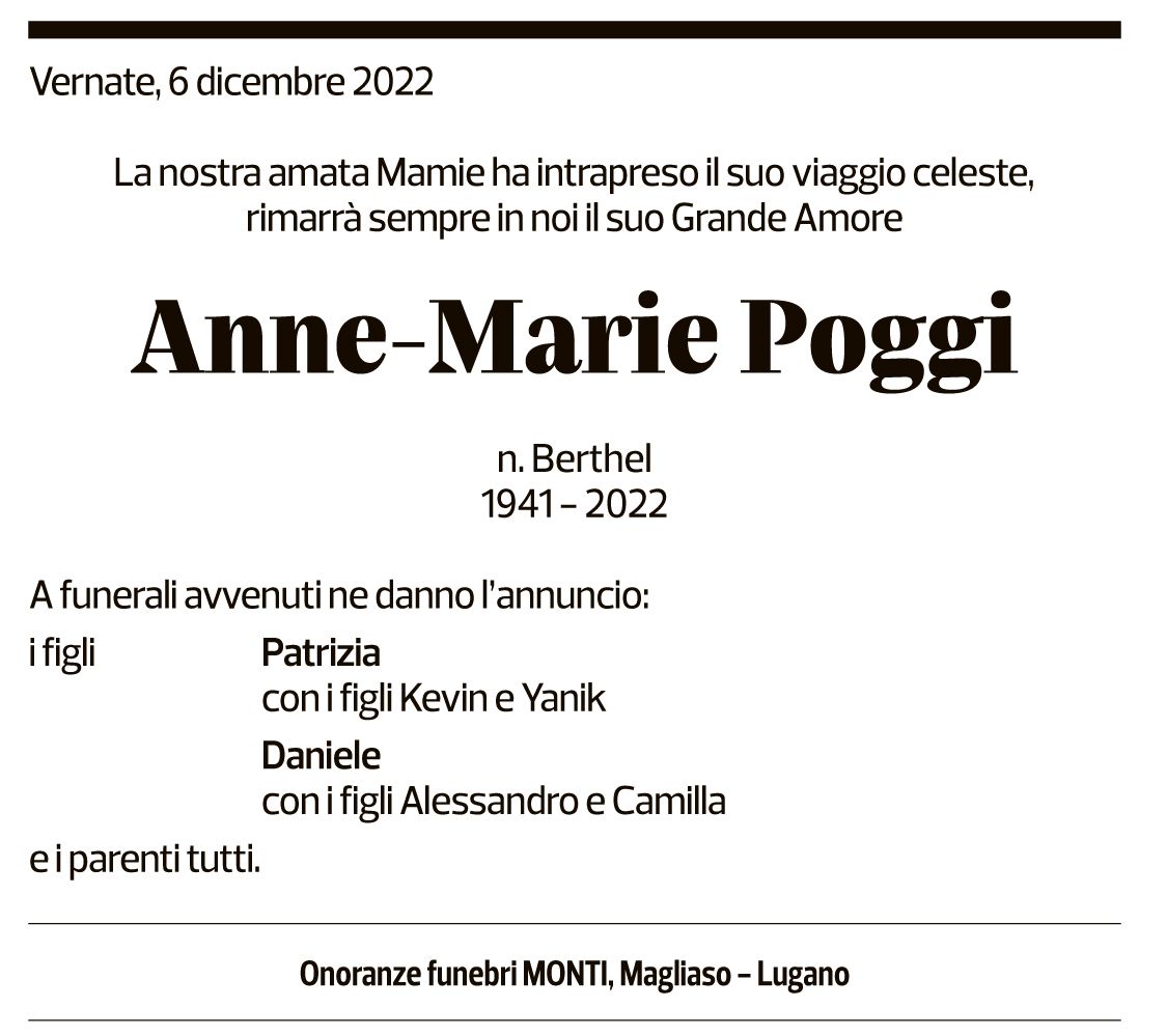 Annuncio funebre Anne-marie Poggi