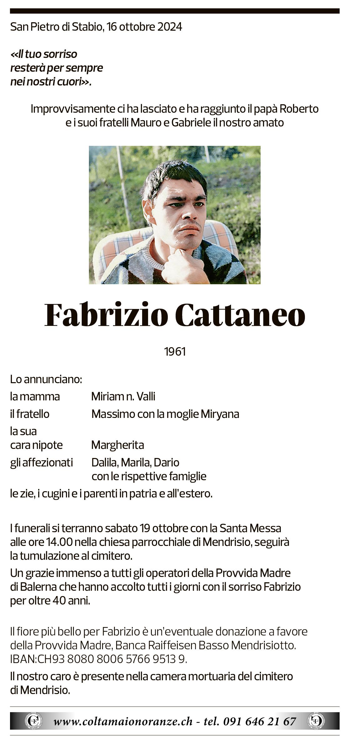 Annuncio funebre Fabrizio Cattaneo