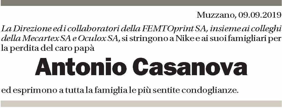 Annuncio funebre Antonio Casanova