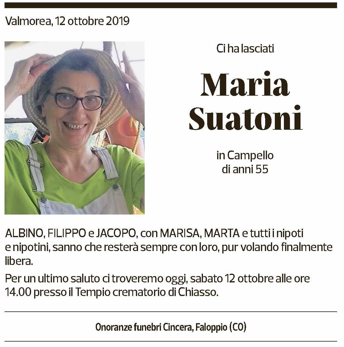 Annuncio funebre Maria Suatoni