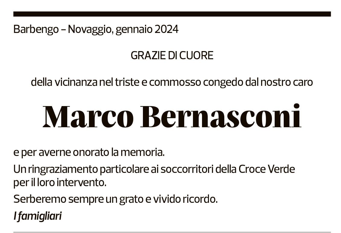 Annuncio funebre Marco Bernasconi