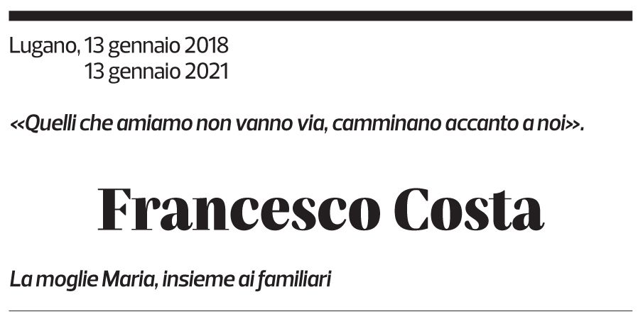 Annuncio funebre Francesco Costa