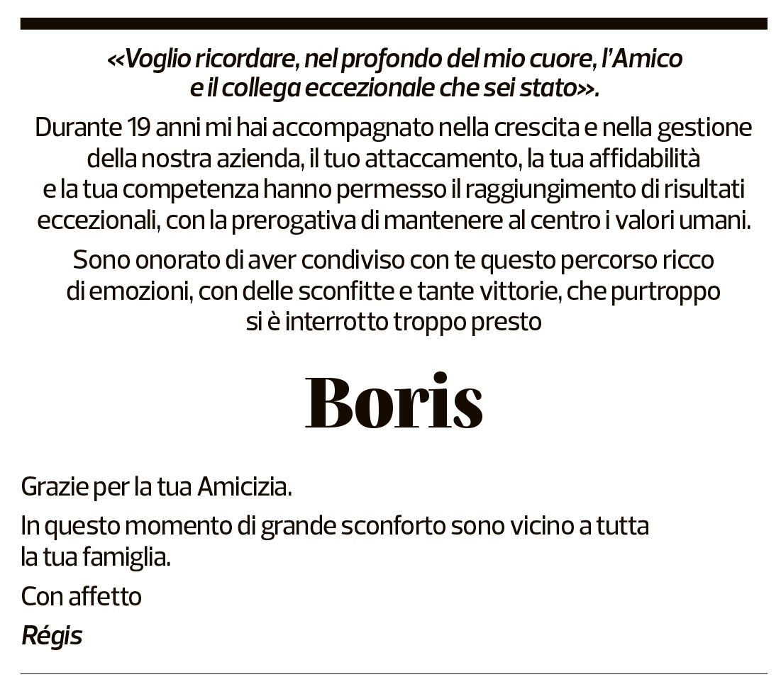 Annuncio funebre Boris Silvio Rezzonico