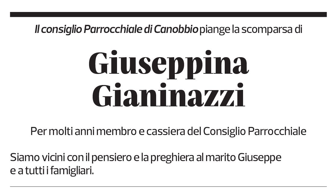 Annuncio funebre Giuseppina Gianinazzi