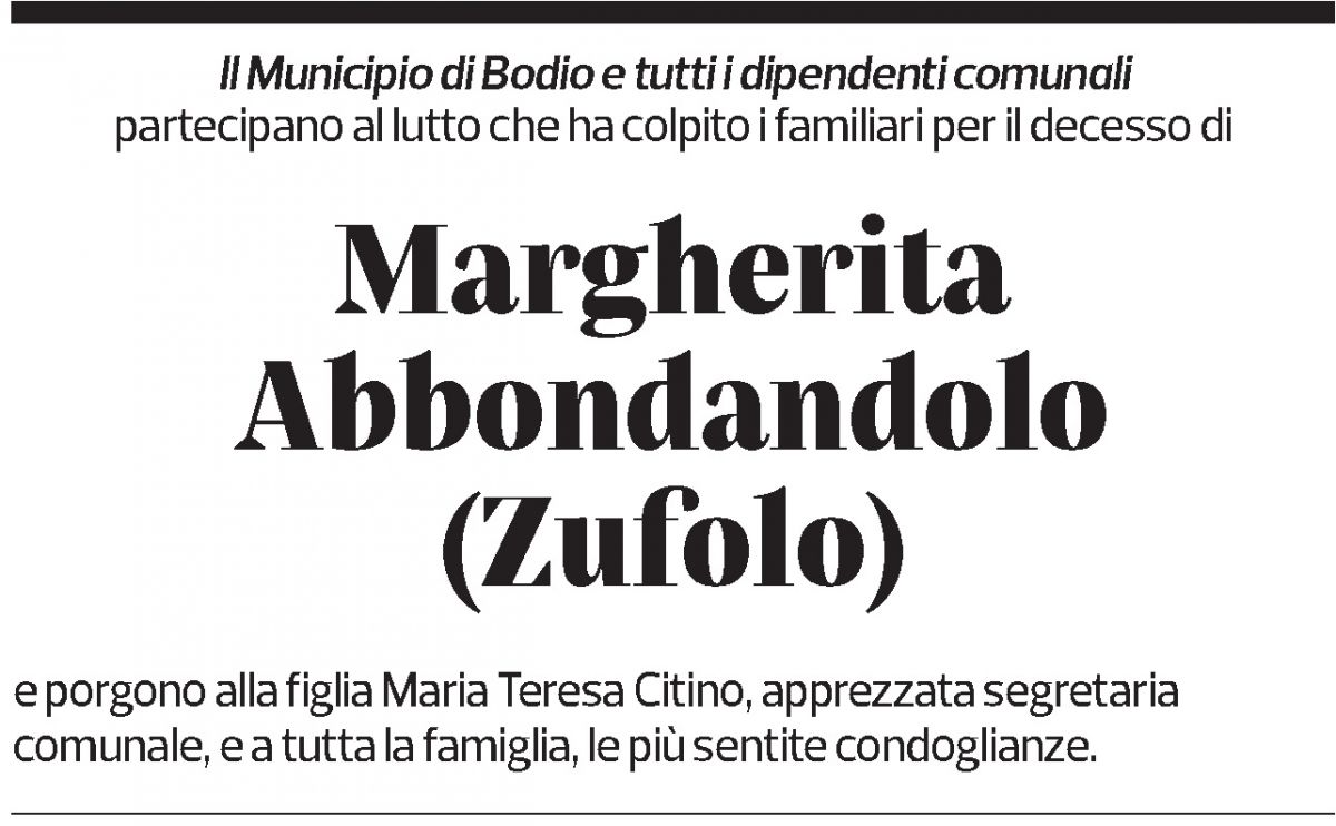 Annuncio funebre Margherita Zufolo