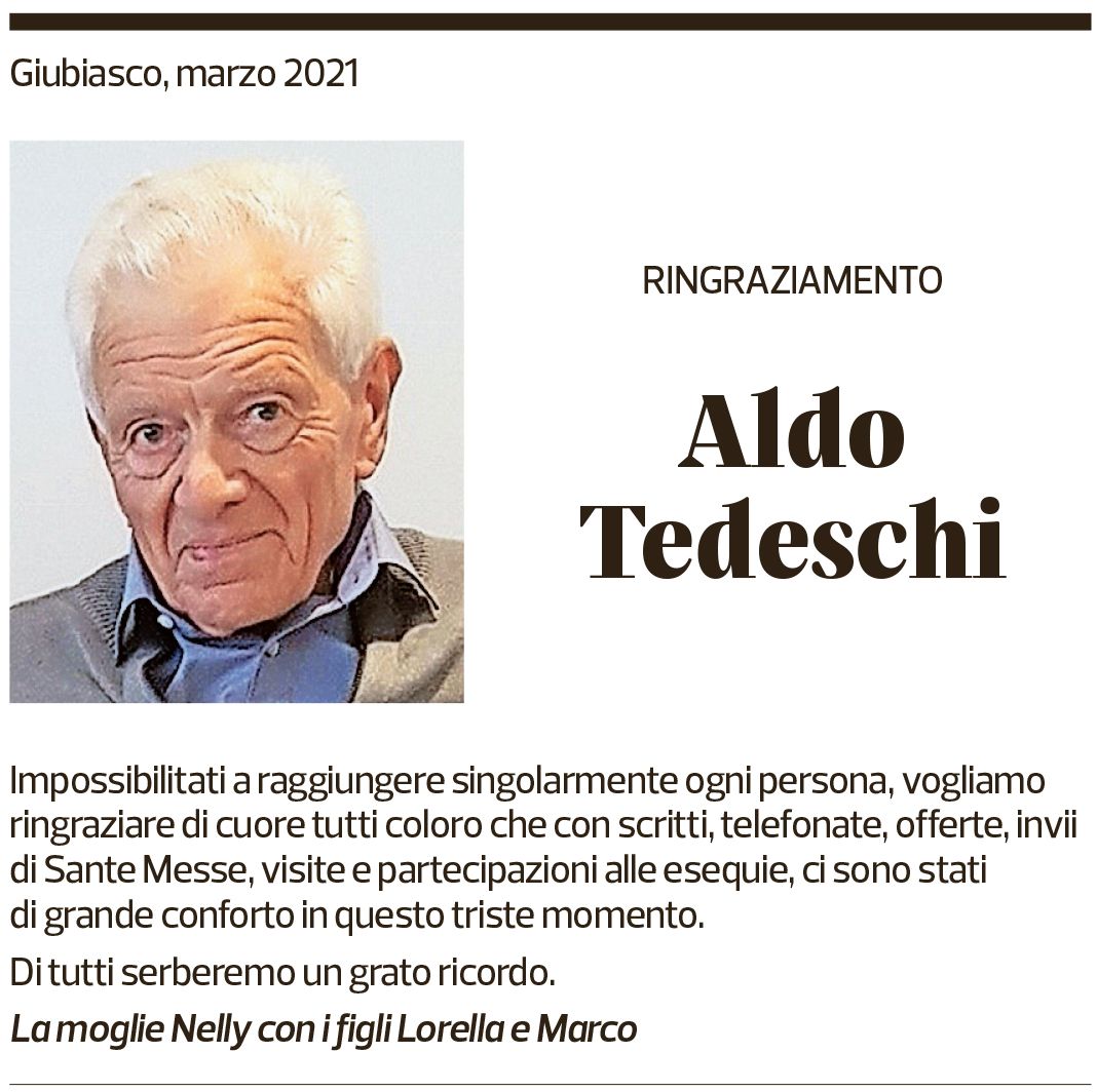 Annuncio funebre Aldo Tedeschi