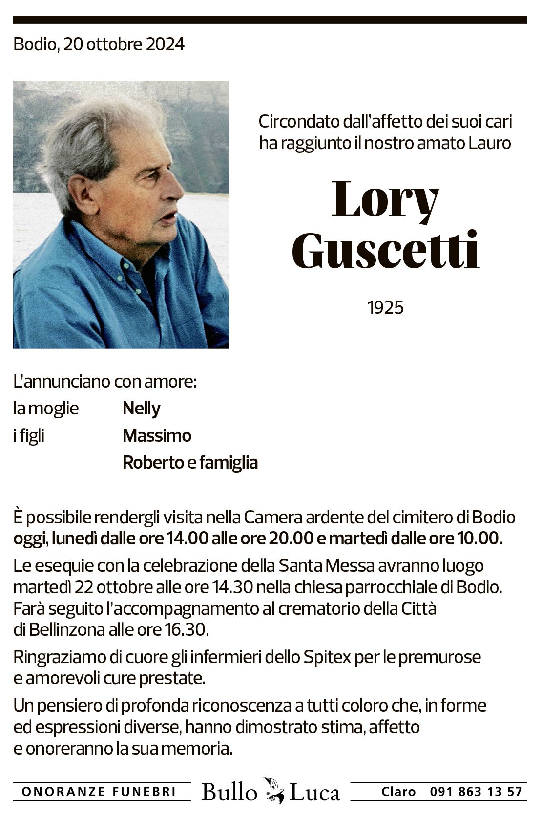 Annuncio funebre Lory Guscetti