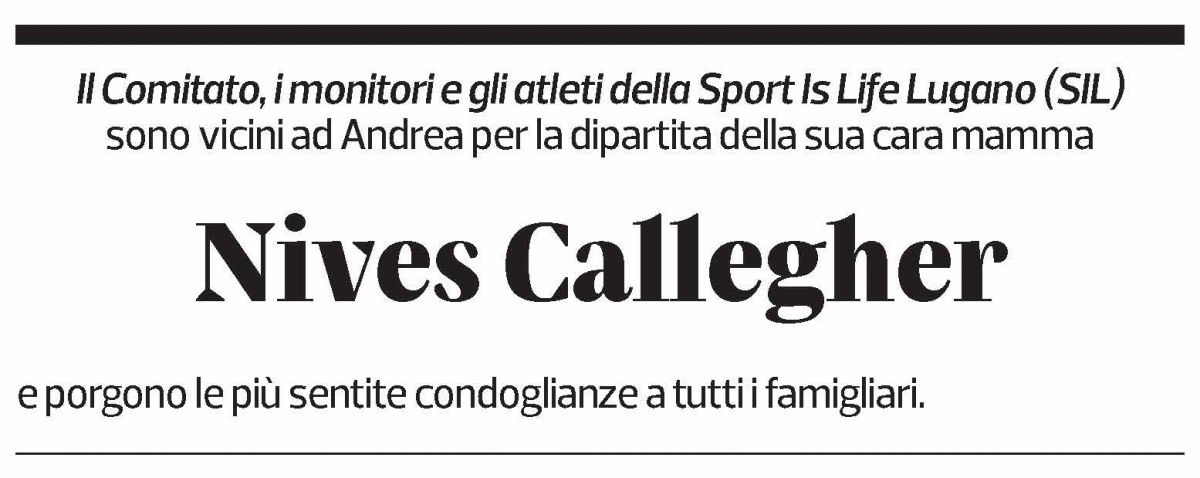 Annuncio funebre Nives Callegher-lurati