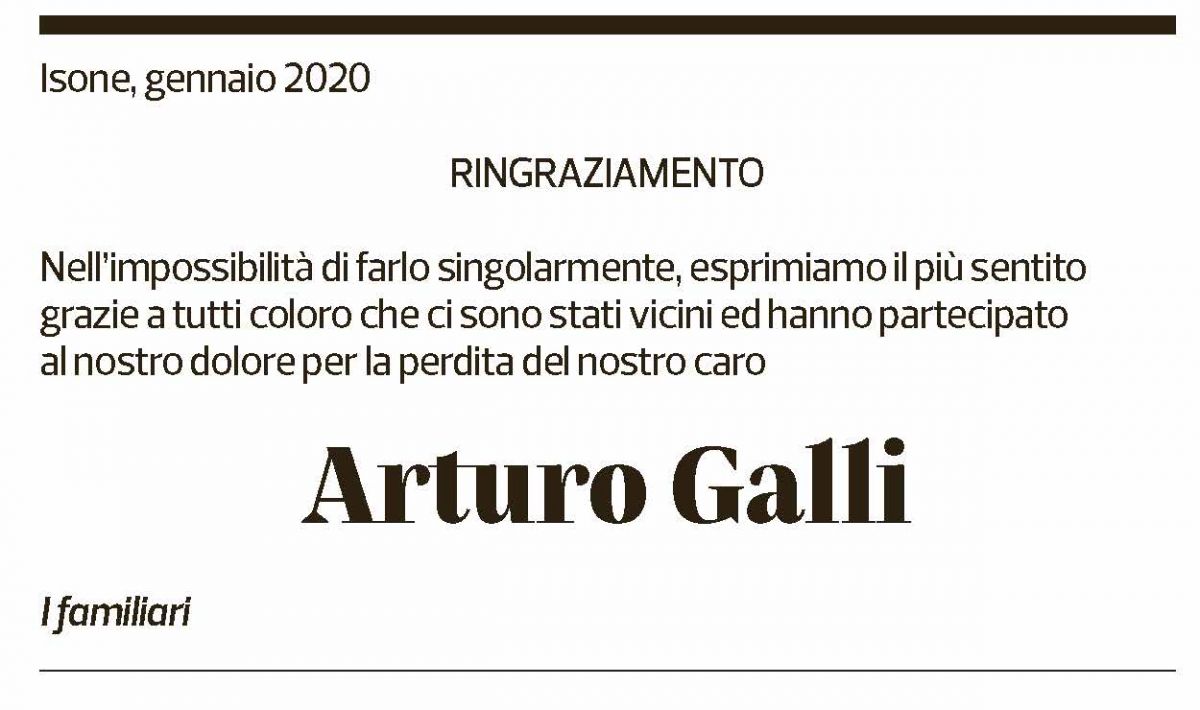 Annuncio funebre Arturo Galli
