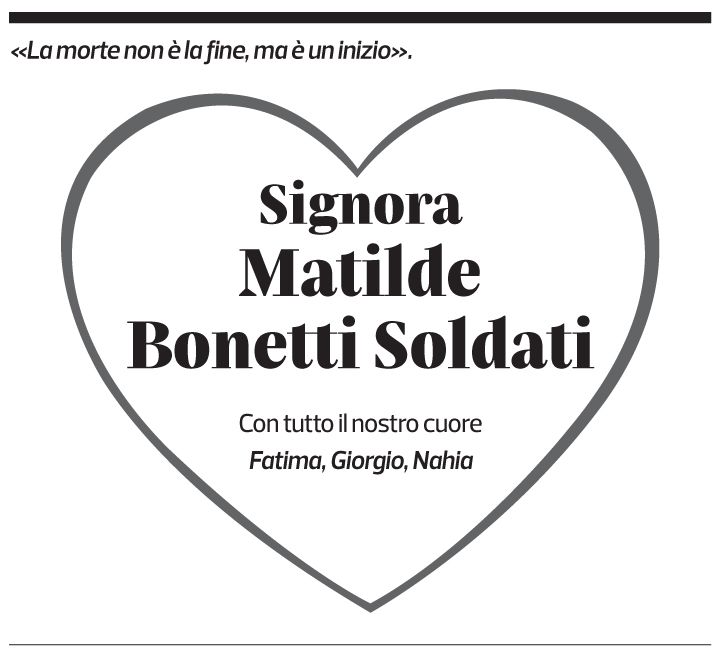 Annuncio funebre Matilde Bonetti Soldati