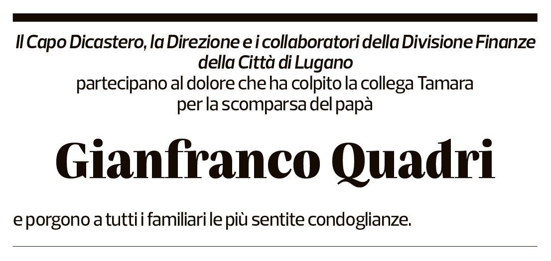 Annuncio funebre Gianfranco Quadri