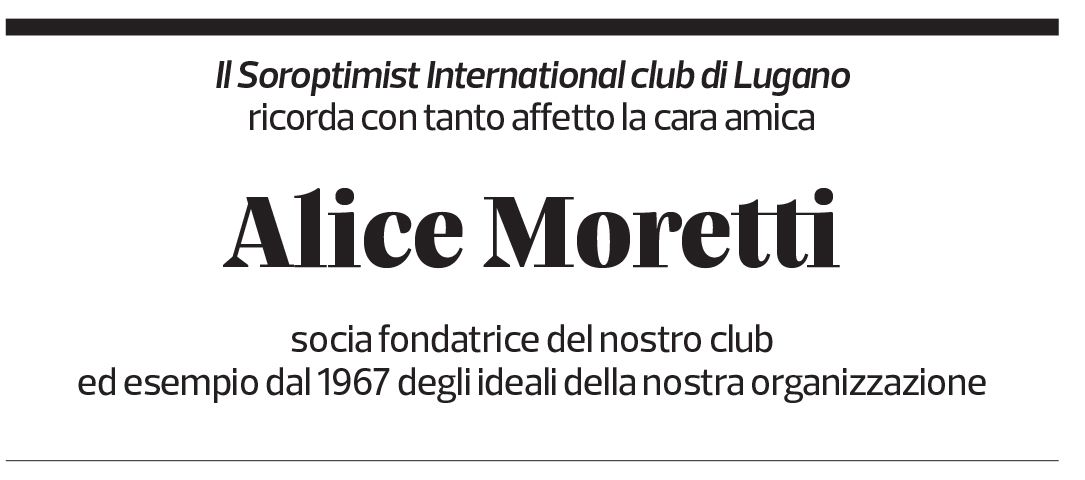 Annuncio funebre Alice Moretti