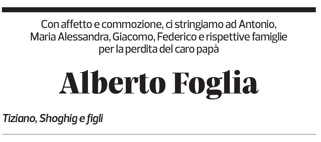 Annuncio funebre Alberto Foglia