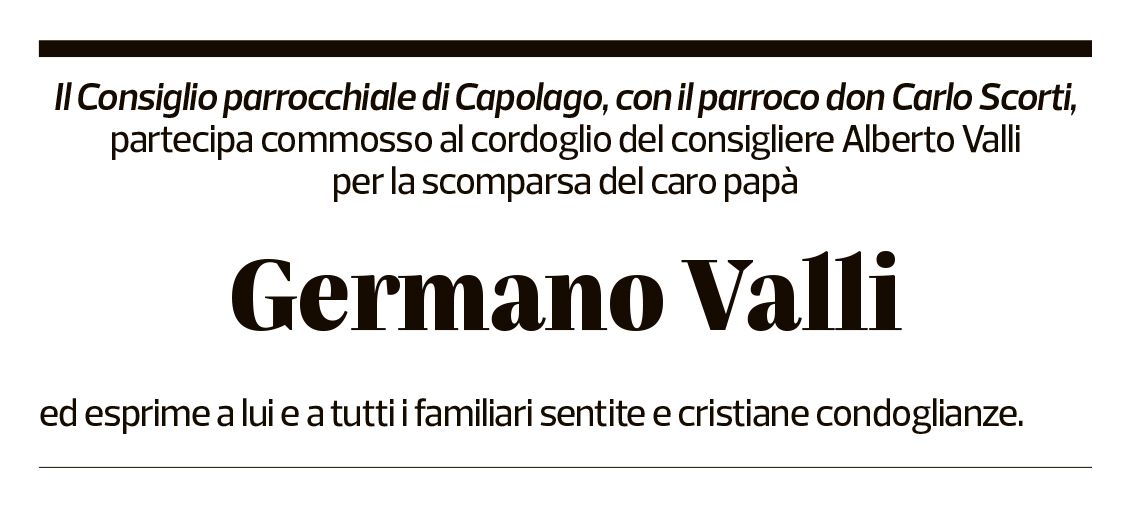Annuncio funebre Germano Valli