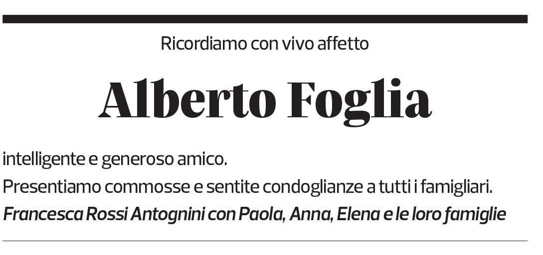 Annuncio funebre Alberto Foglia