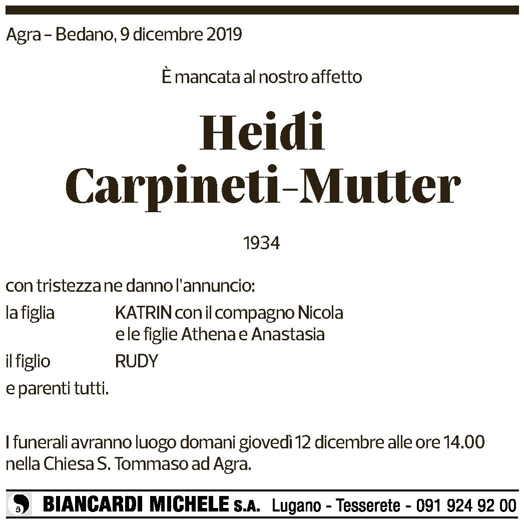 Annuncio funebre Heidi Carpineti-mutter