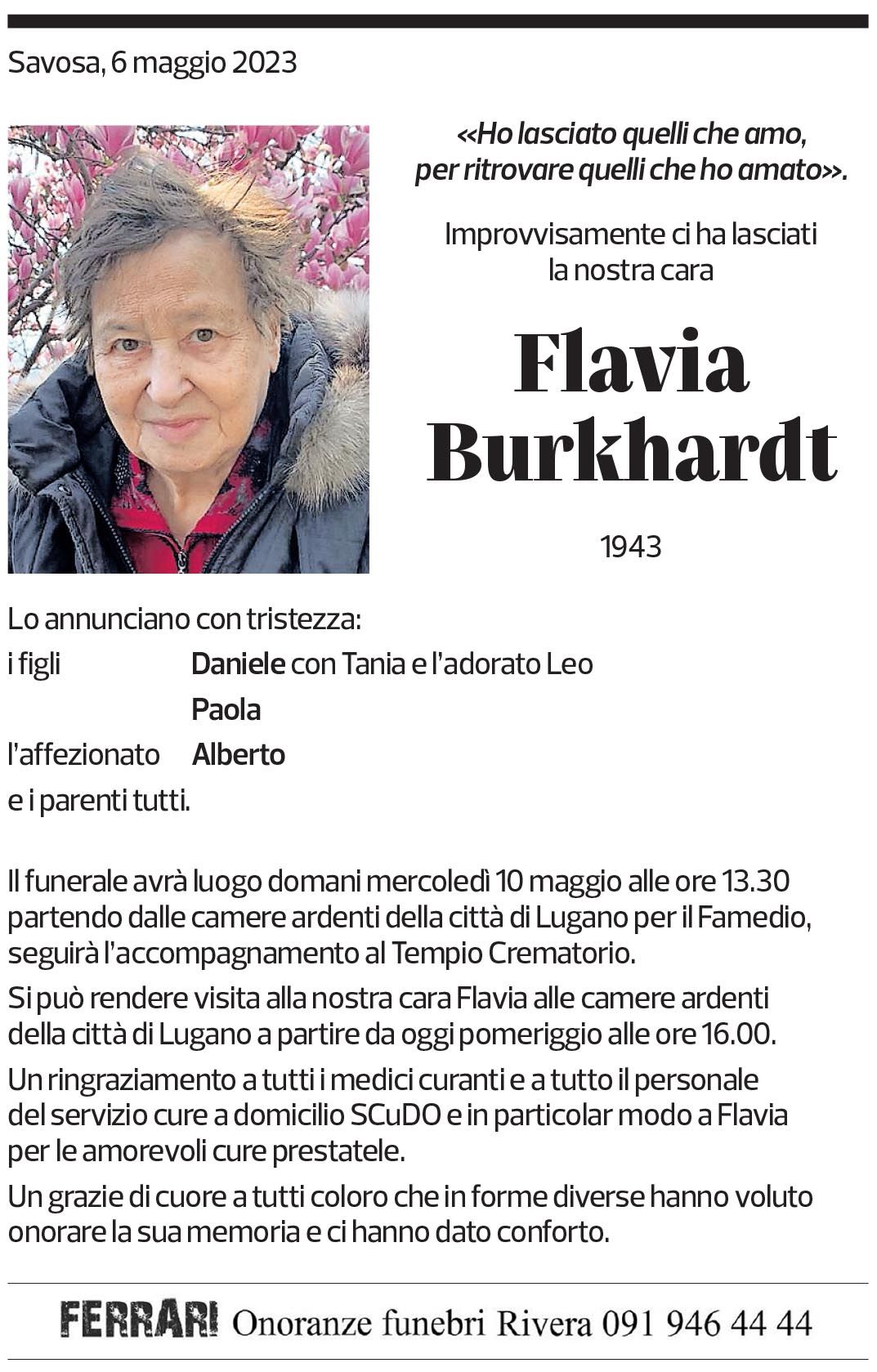 Annuncio funebre Flavia Burkhard