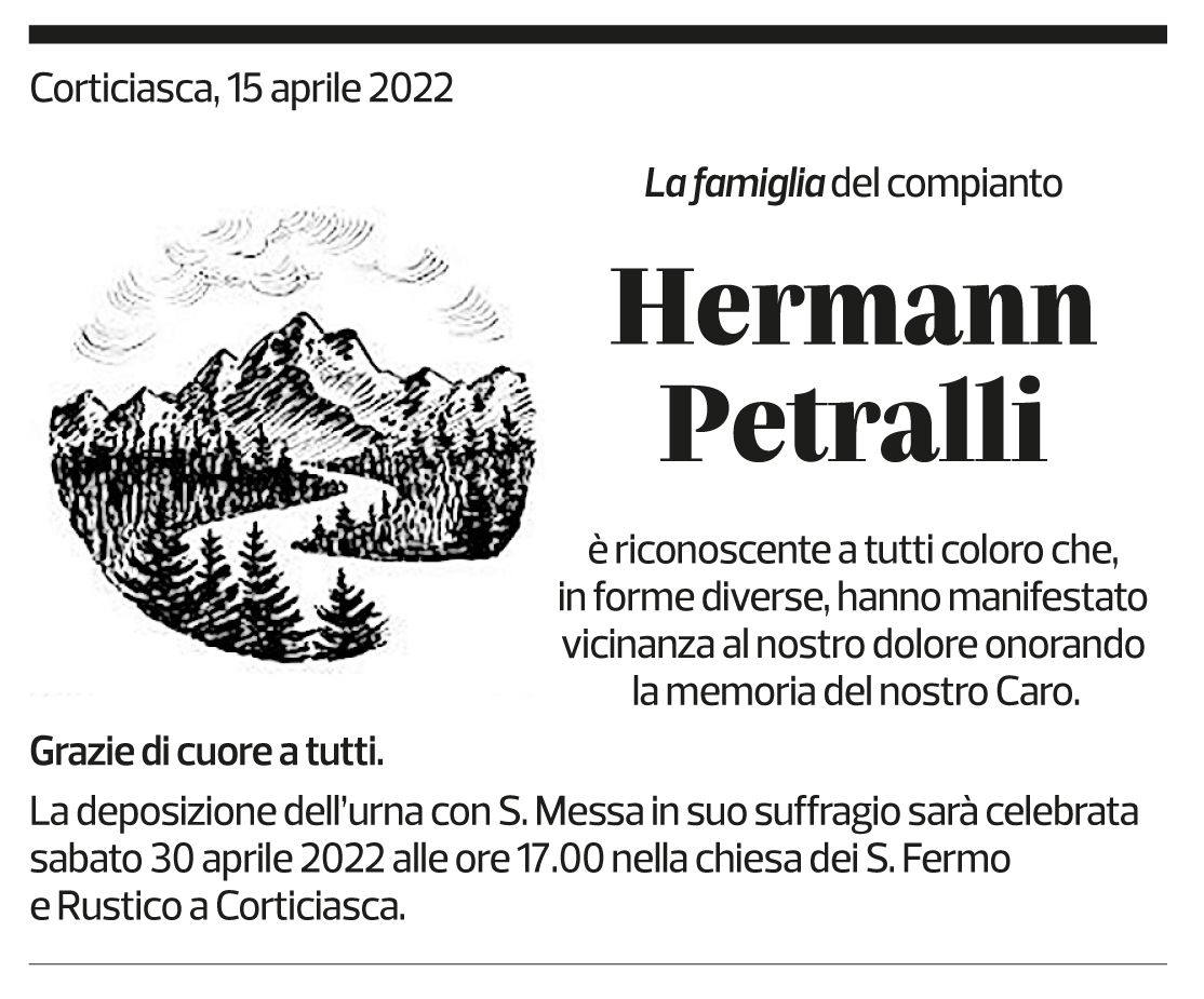 Annuncio funebre Hermann Petralli