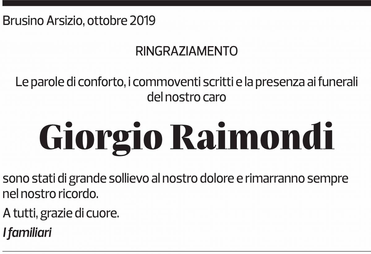 Annuncio funebre Giorgio Raimondi