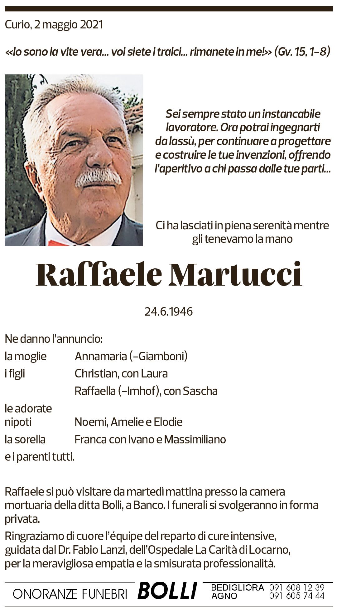 Annuncio funebre Raffaele Martucci