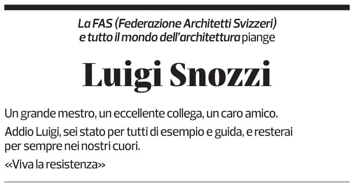 Annuncio funebre Luigi Snozzi