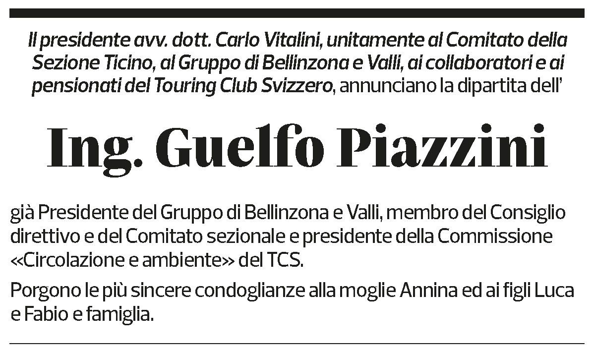 Annuncio funebre Guelfo Piazzini