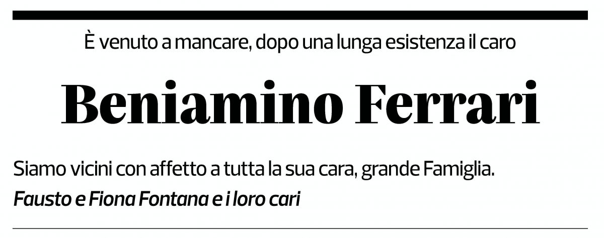 Annuncio funebre Beniamino Ferrari