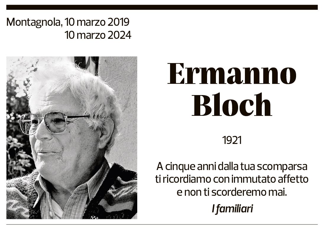 Annuncio funebre Ermanno Bloch