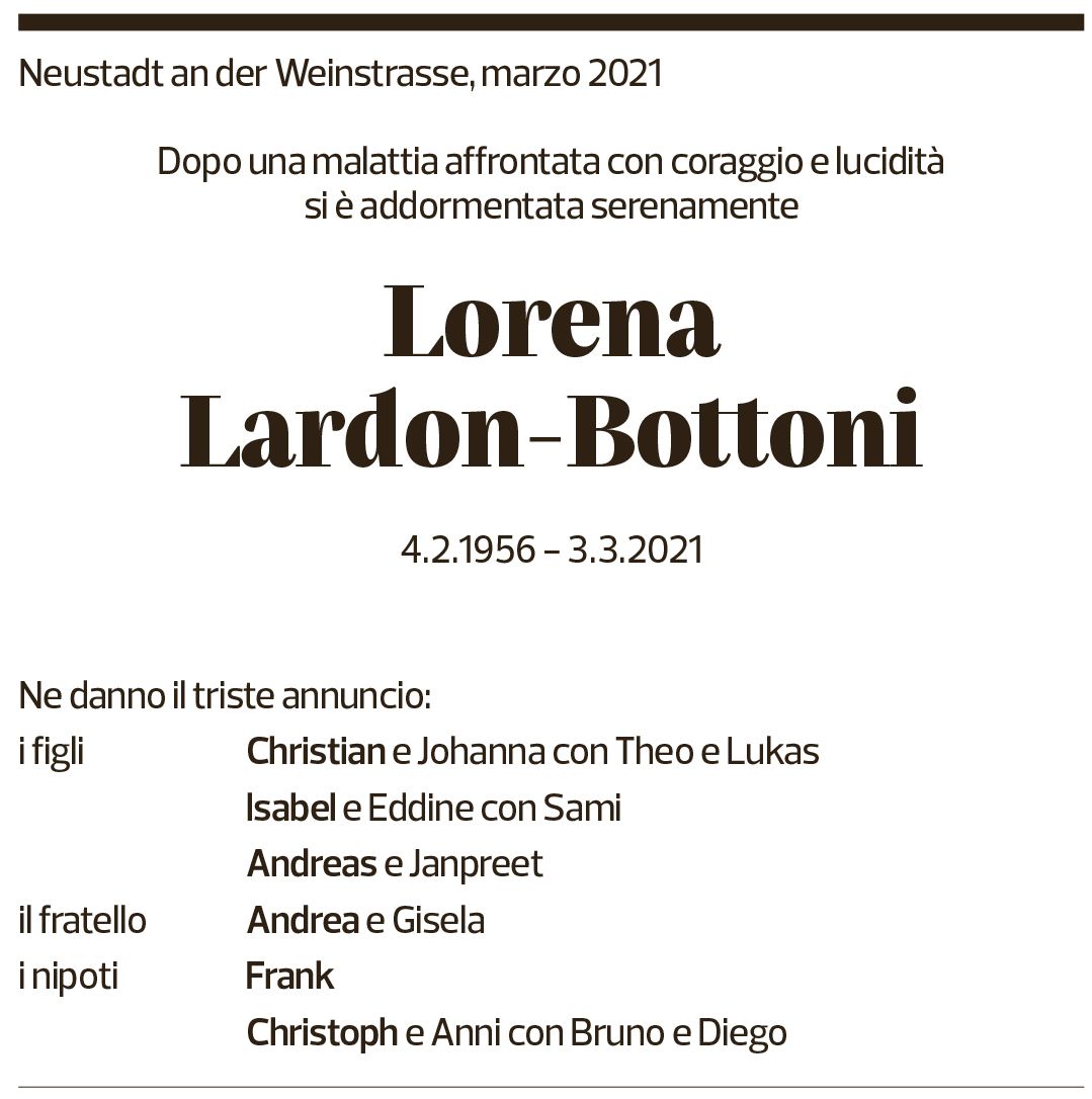 Annuncio funebre Lorena Lardon-bottoni