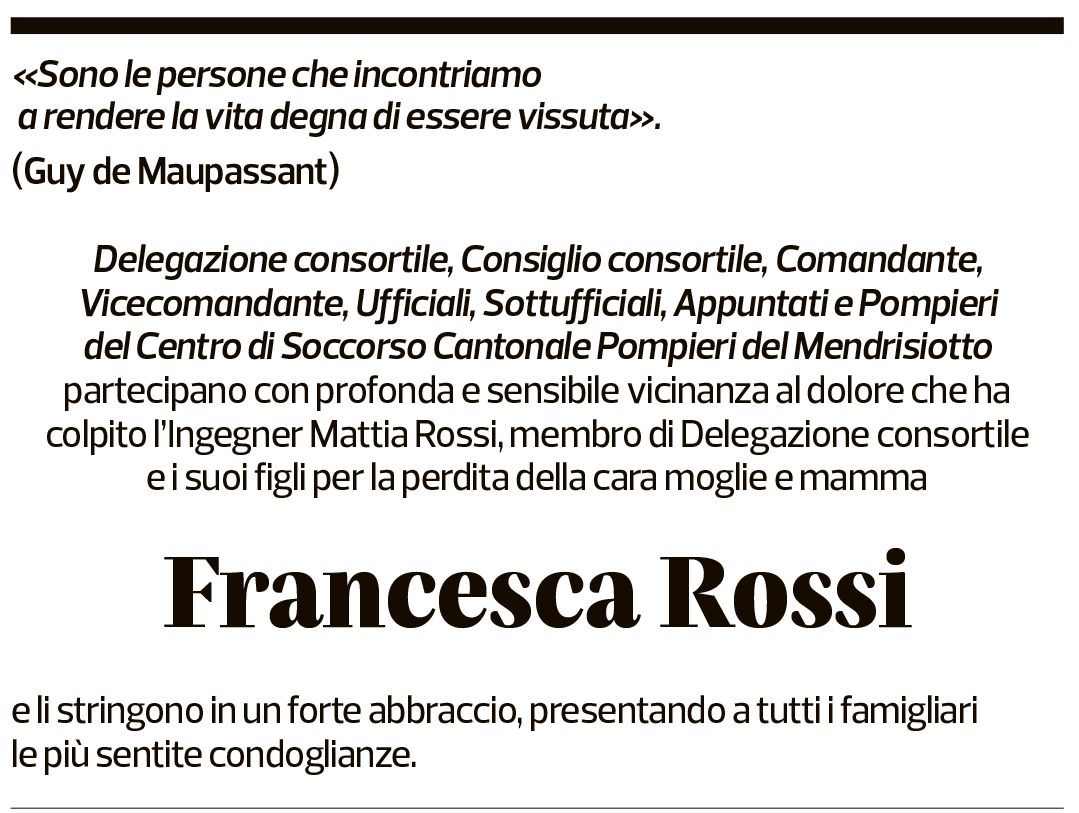 Annuncio funebre Francesca Rossi-lavizzari