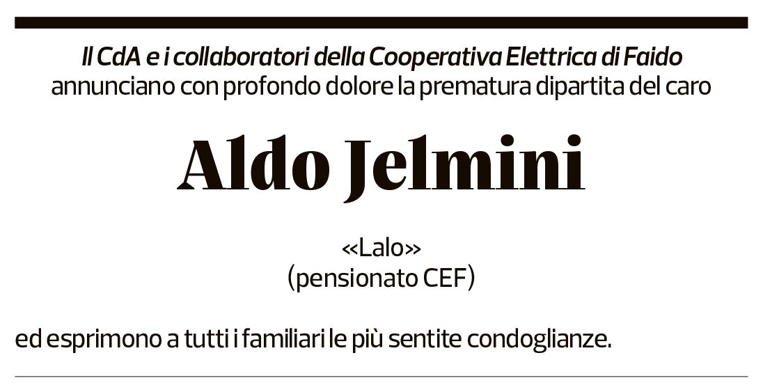 Annuncio funebre Aldo Jelmini