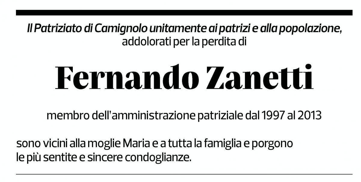 Annuncio funebre Fernando Zanetti