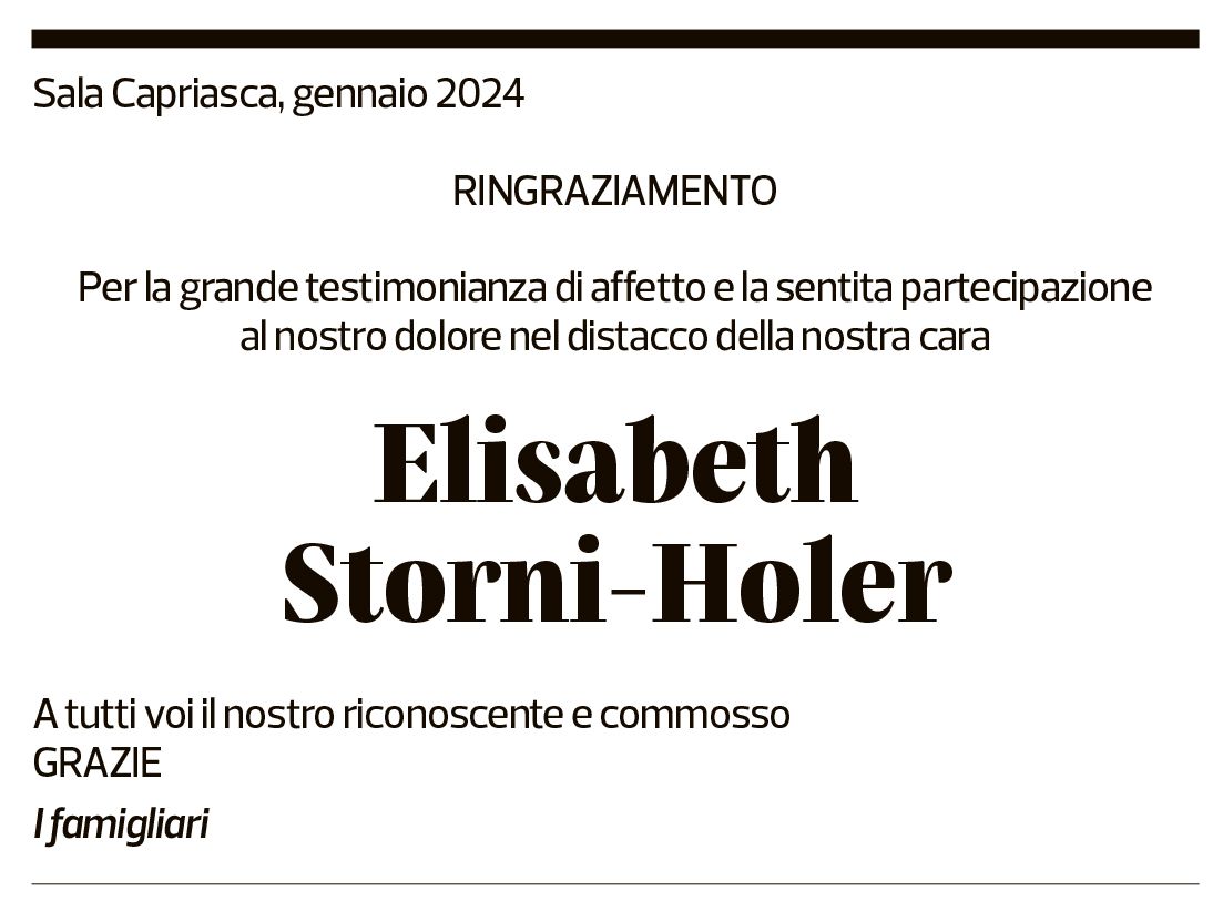 Annuncio funebre Elisabeth Storni-holer