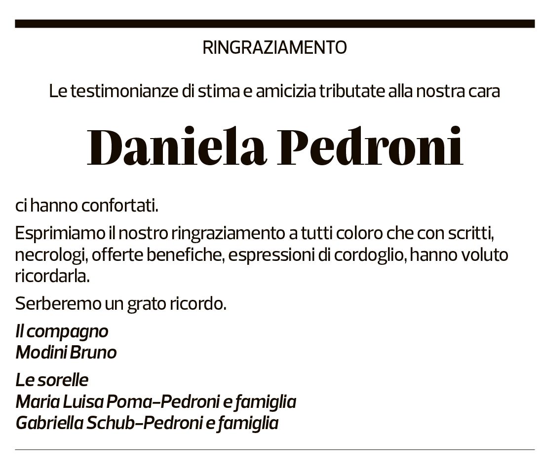 Annuncio funebre Daniela Pedroni