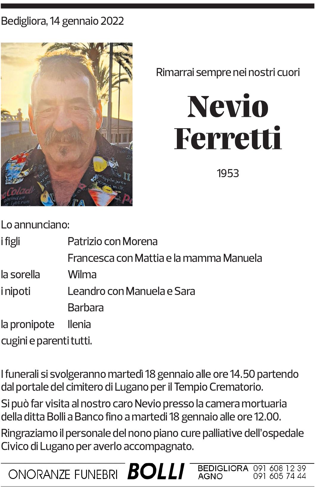 Annuncio funebre Nevio Ferretti