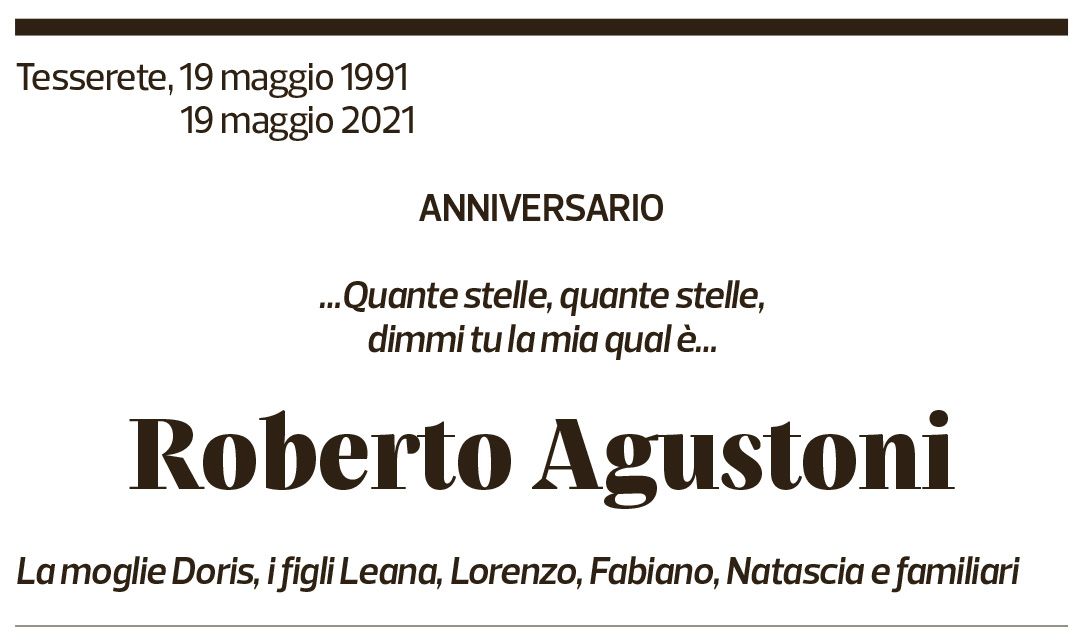 Annuncio funebre Roberto Agustoni