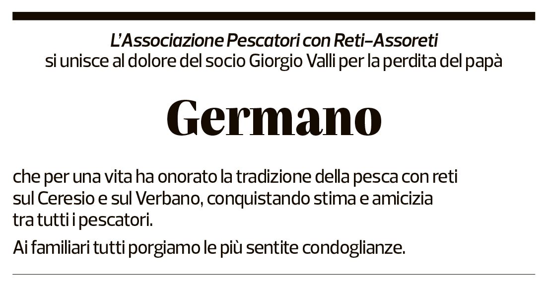 Annuncio funebre Germano Valli