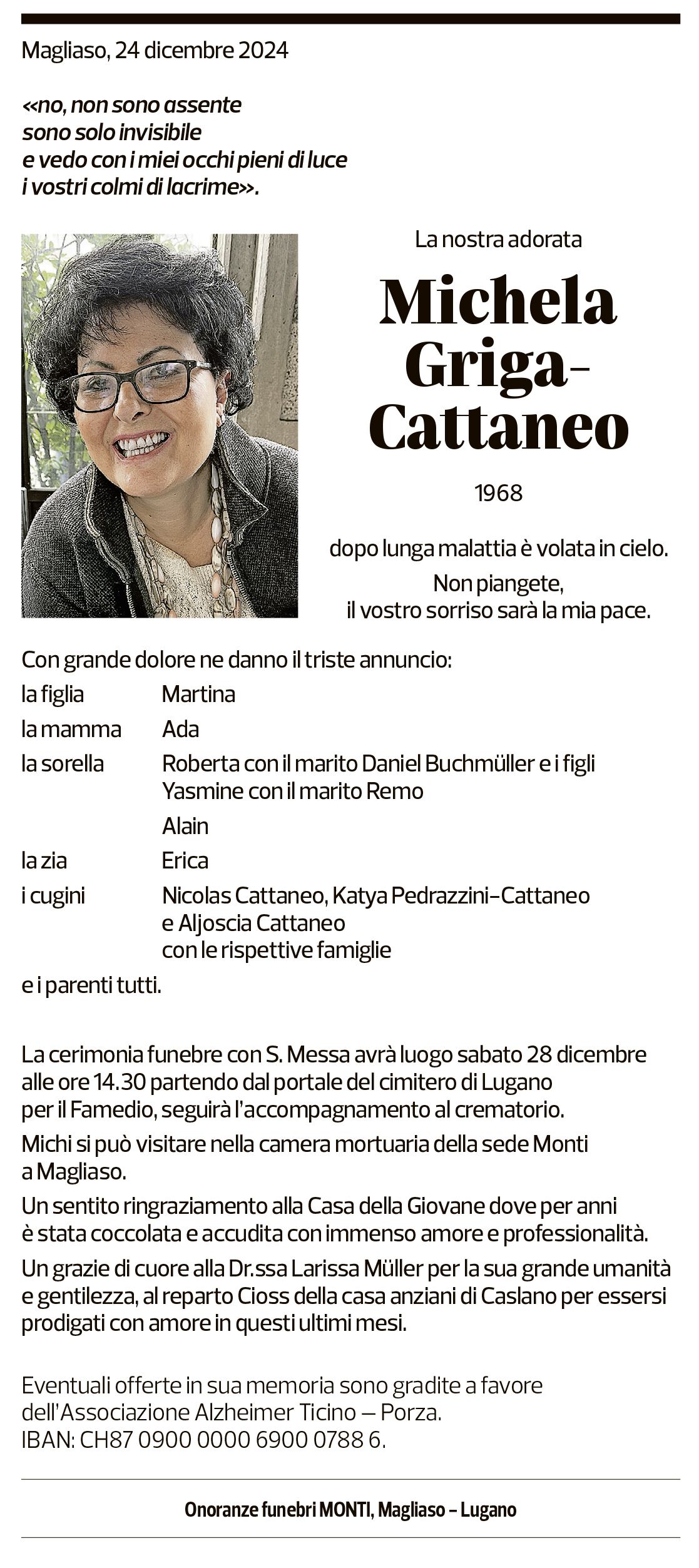 Annuncio funebre Michela Griga-cattaneo