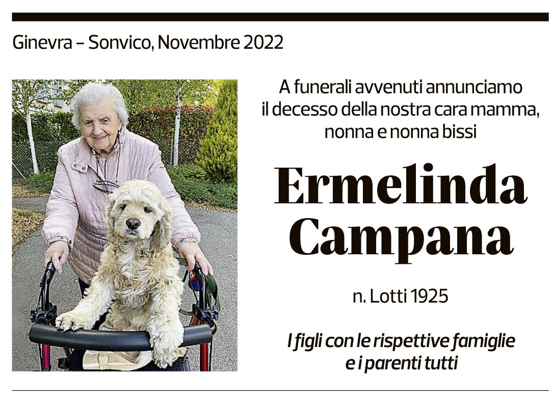 Annuncio funebre Ermelinda Campana