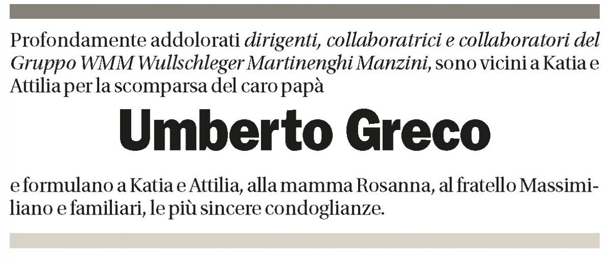Annuncio funebre Umberto Greco