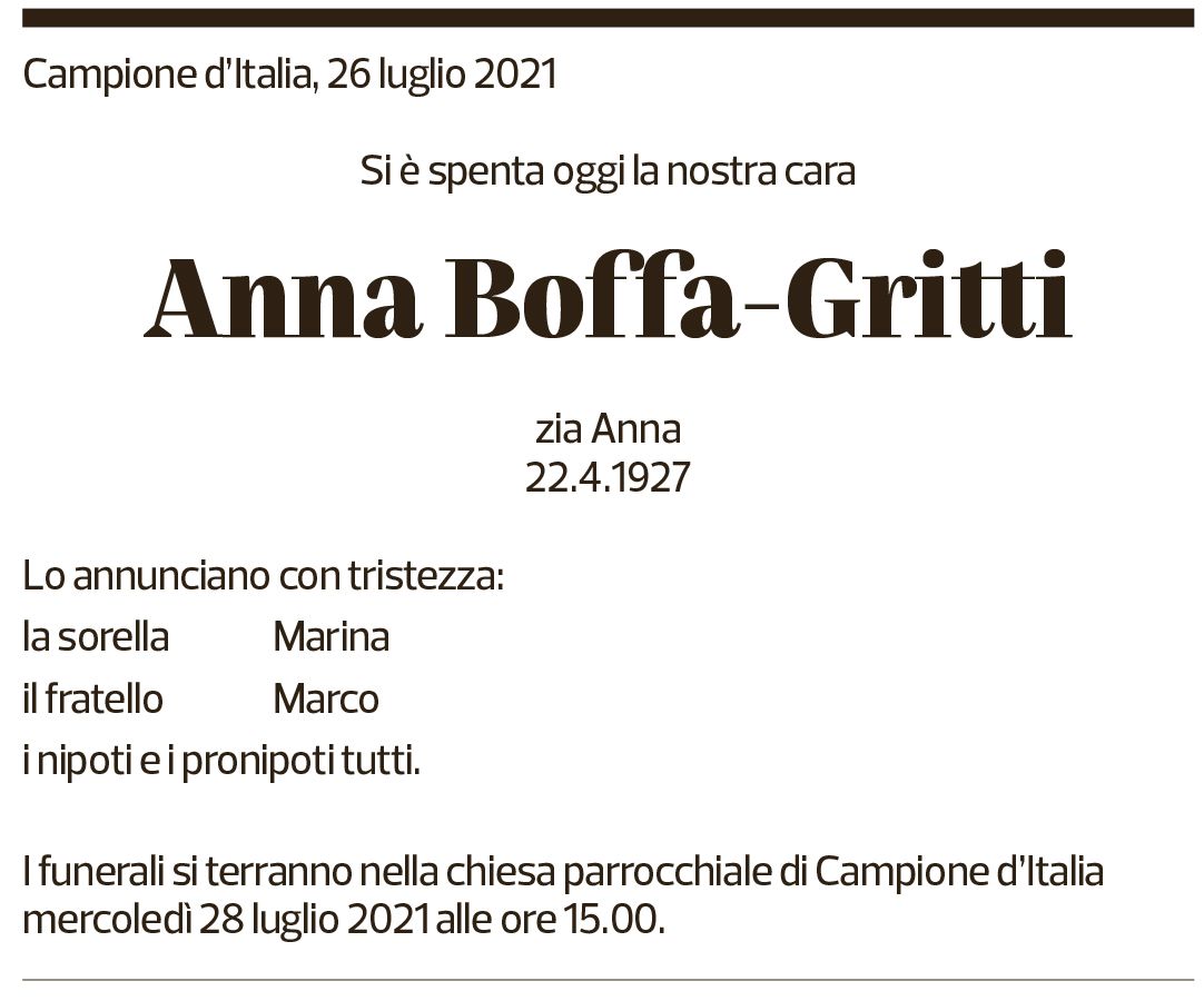 Annuncio funebre Anna Boffa-gritti