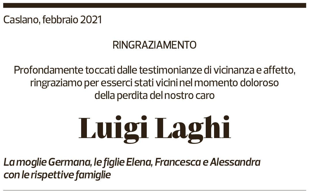 Annuncio funebre Luigi Laghi