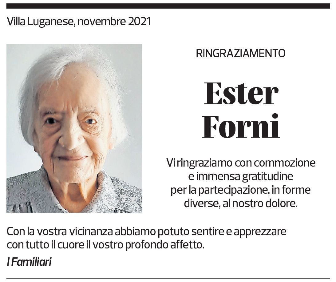 Annuncio funebre Ester Forni