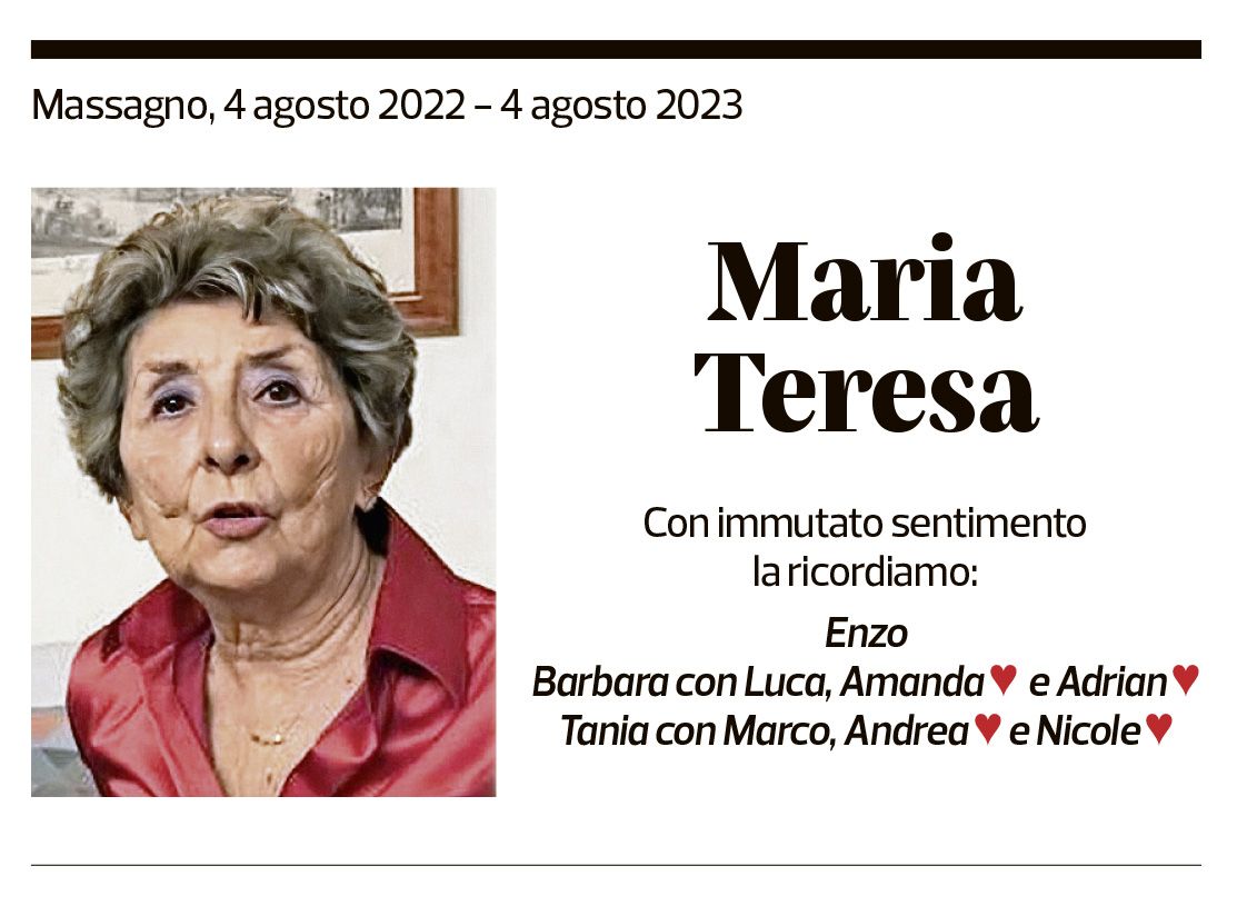 Annuncio funebre Maria Teresa