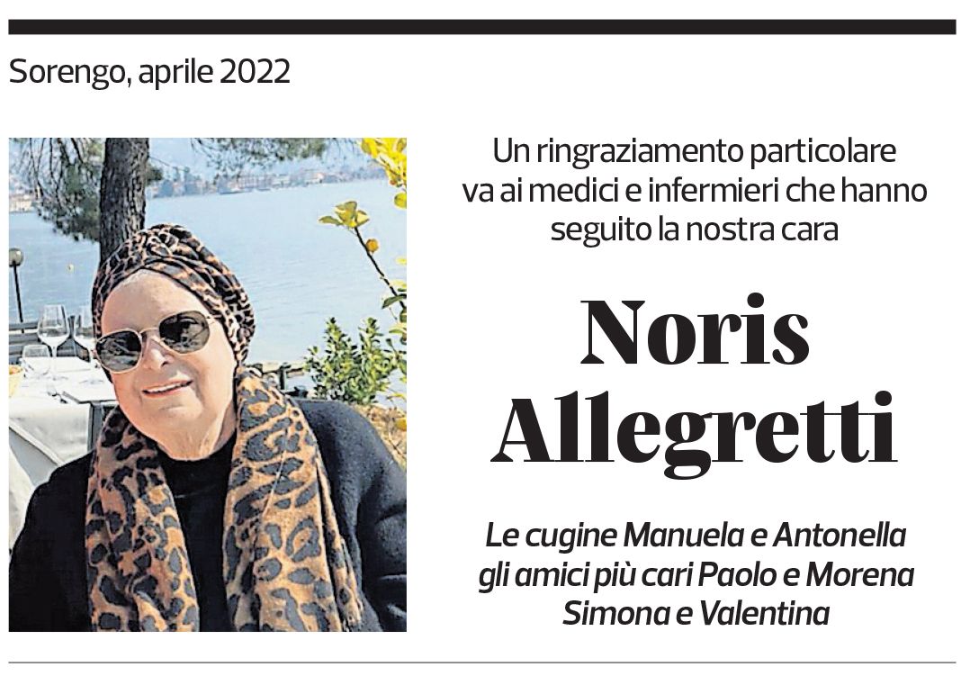 Annuncio funebre Noris Allegretti