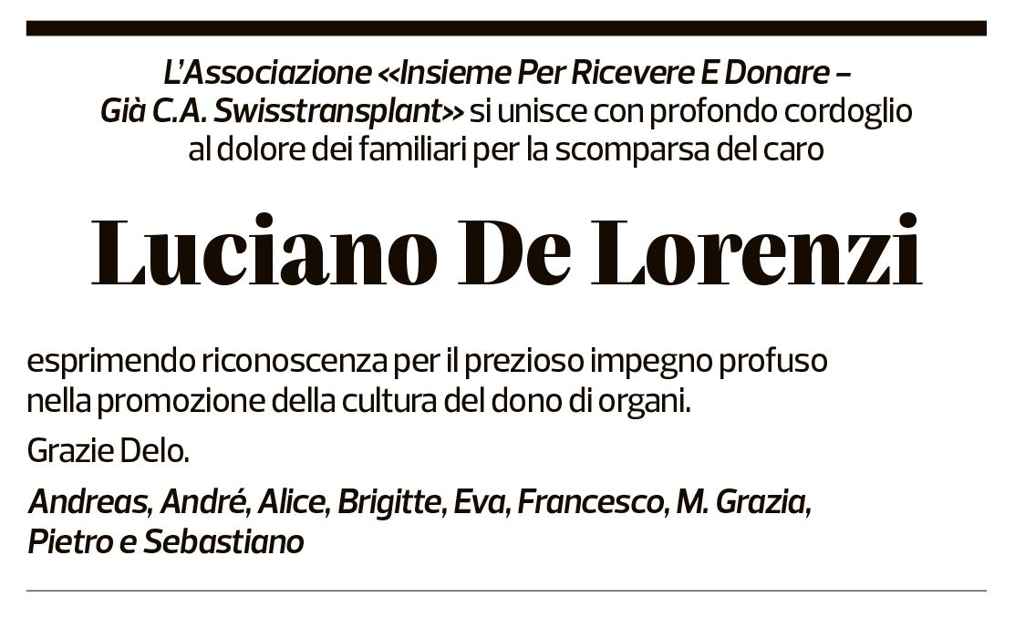 Annuncio funebre Luciano De Lorenzi